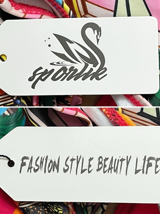 NWT Sporlike Tropical Town Print Bikini Set Ruffle Top High Waist Bottom Small - Picture 11 of 14